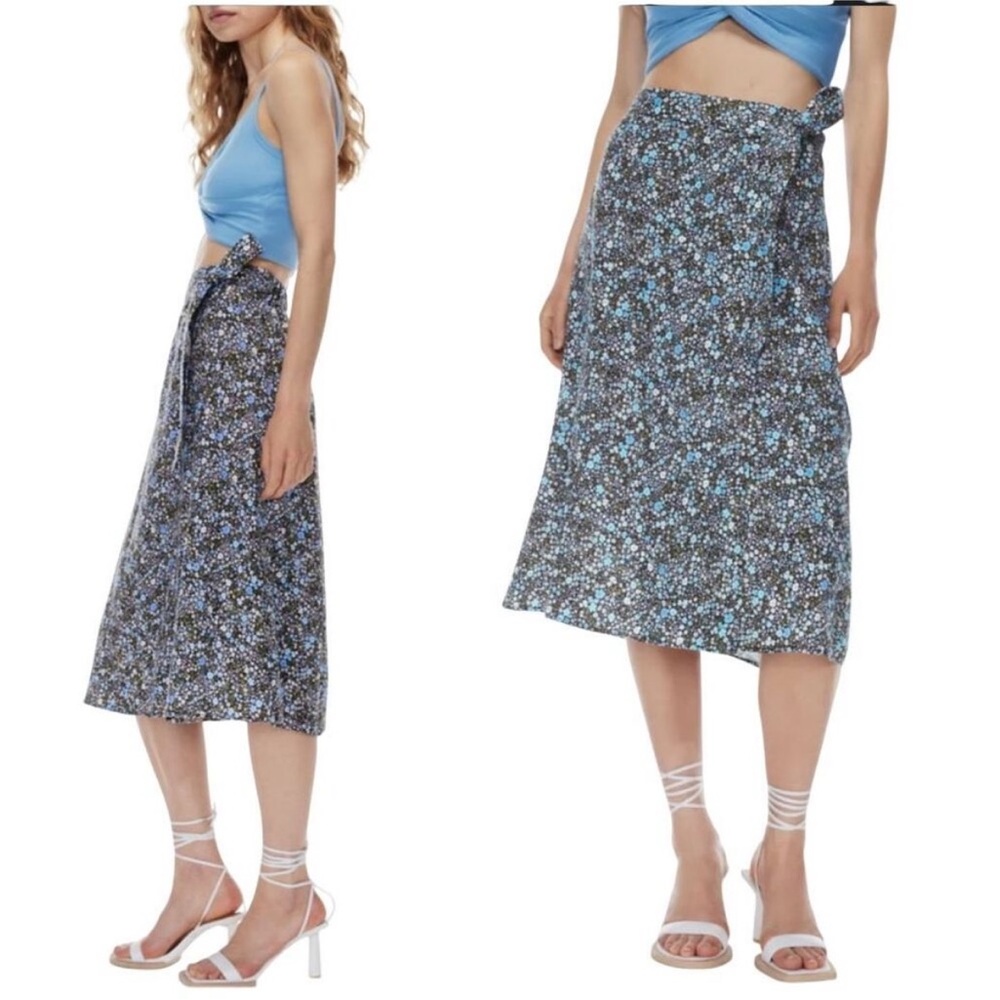 Aritizia Wilfred Outlander Linen Floral Wrap Skirt Blue XS